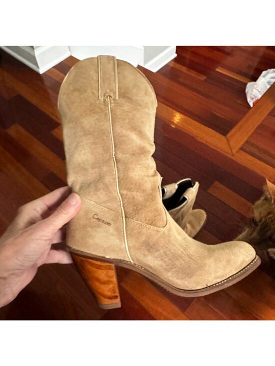 Capezio Shoes - Vintage Capezio Tan Leather Suede Heeled Boots Size 7M L704 Western Cowgirl